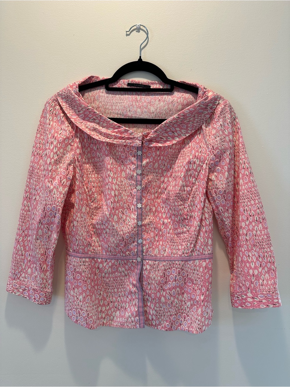 Elie Tahari Pink Patterned Sailor-Collar Jacket